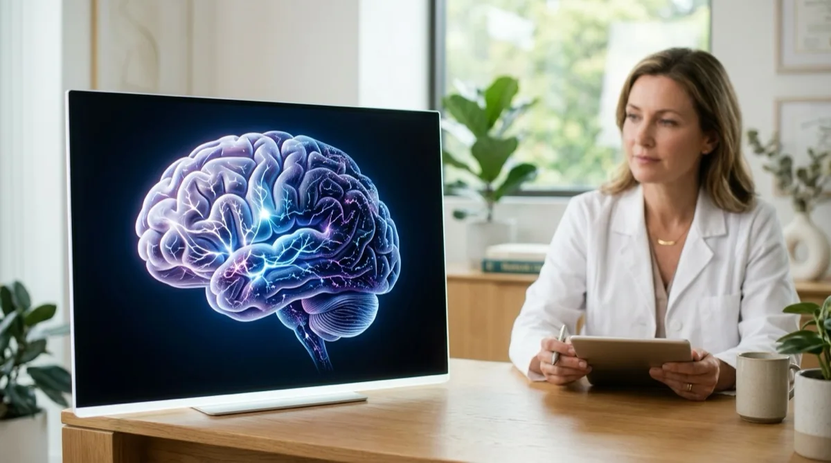 Ilustração do cérebro humano com representação da doença de Alzheimer e perda de memória