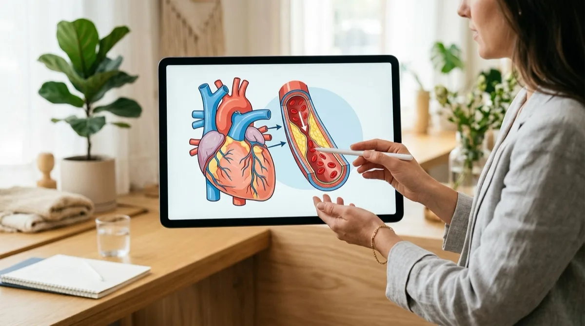Ilustração sobre colesterol alto, sintomas silenciosos e risco cardiovascular
