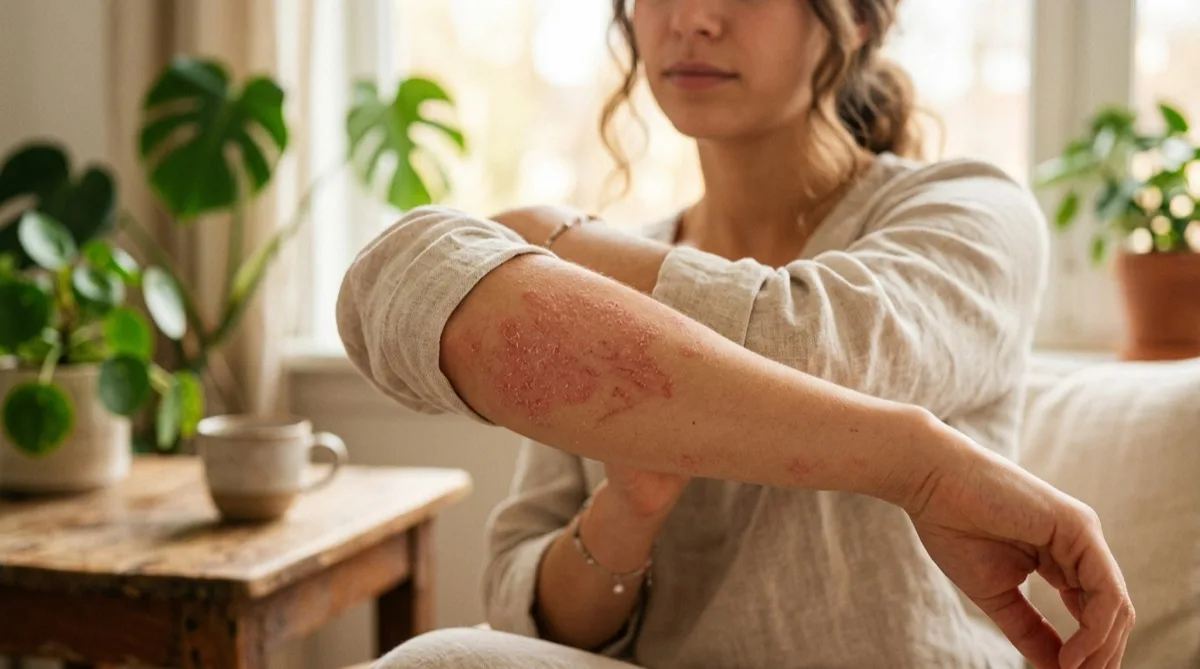 Pessoa com sintomas de dermatite atópica na pele do braço