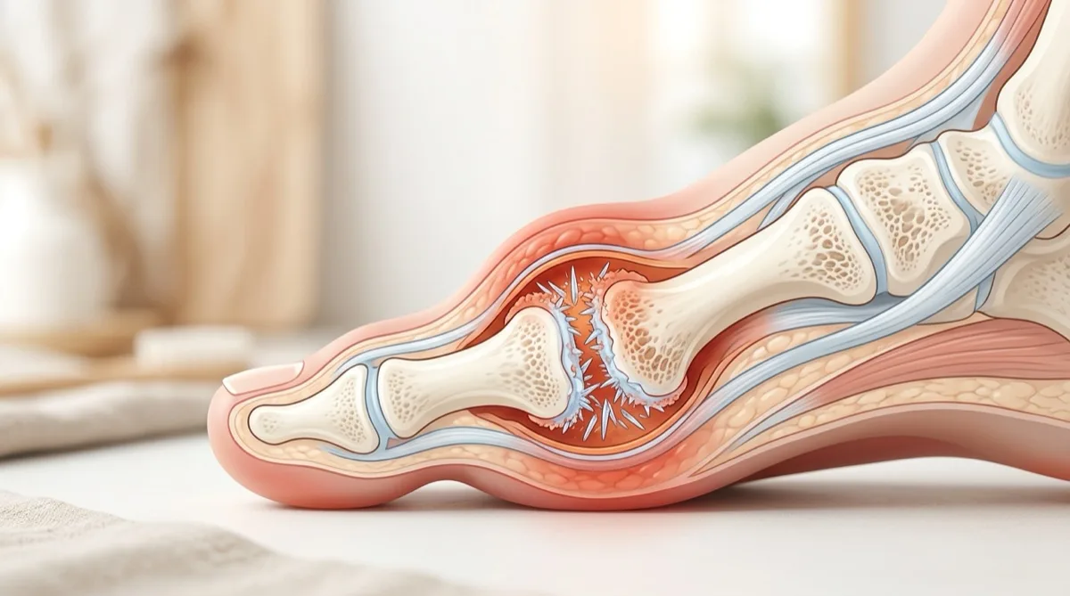 Ilustração de inflamação articular no pé causada pela gota