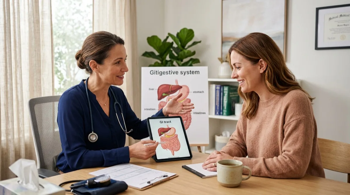 Ilustração da bactéria Helicobacter pylori no estômago