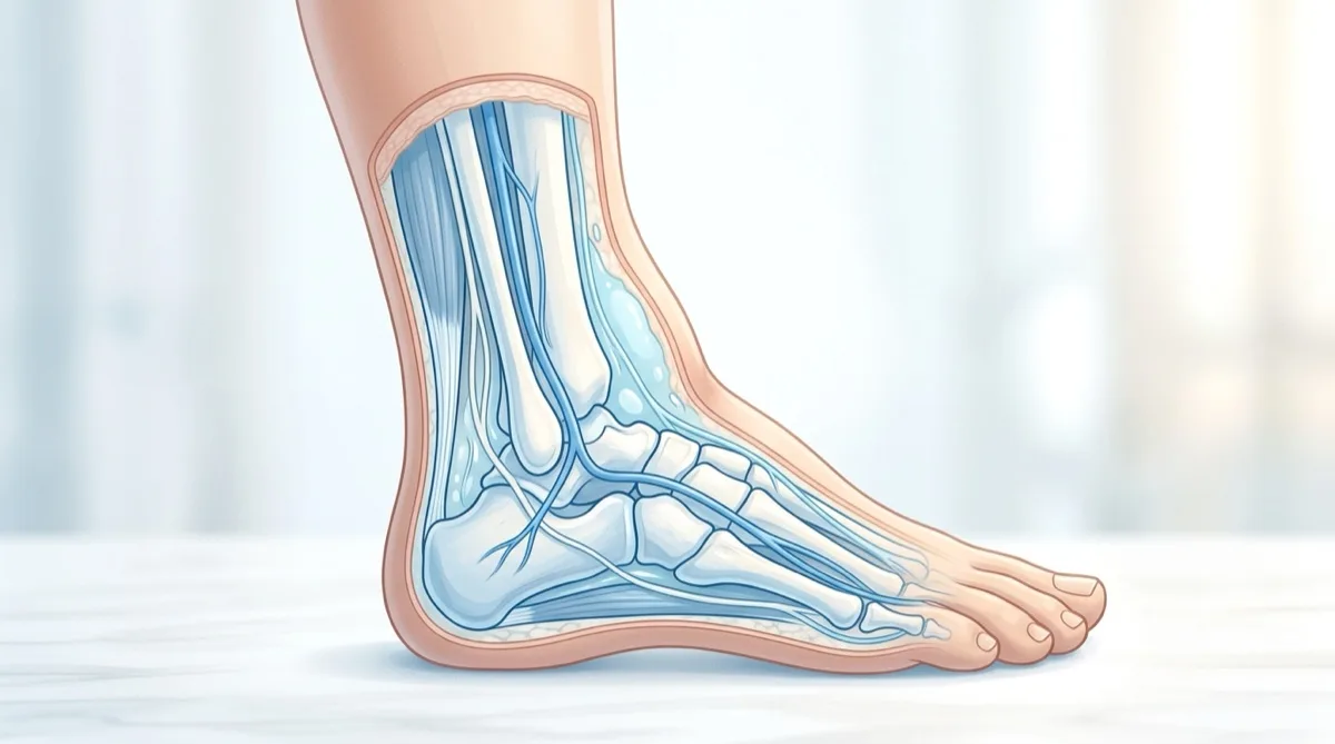 Ilustração médica mostrando inchaço nas pernas (edema), com setas a indicar as zonas afetadas