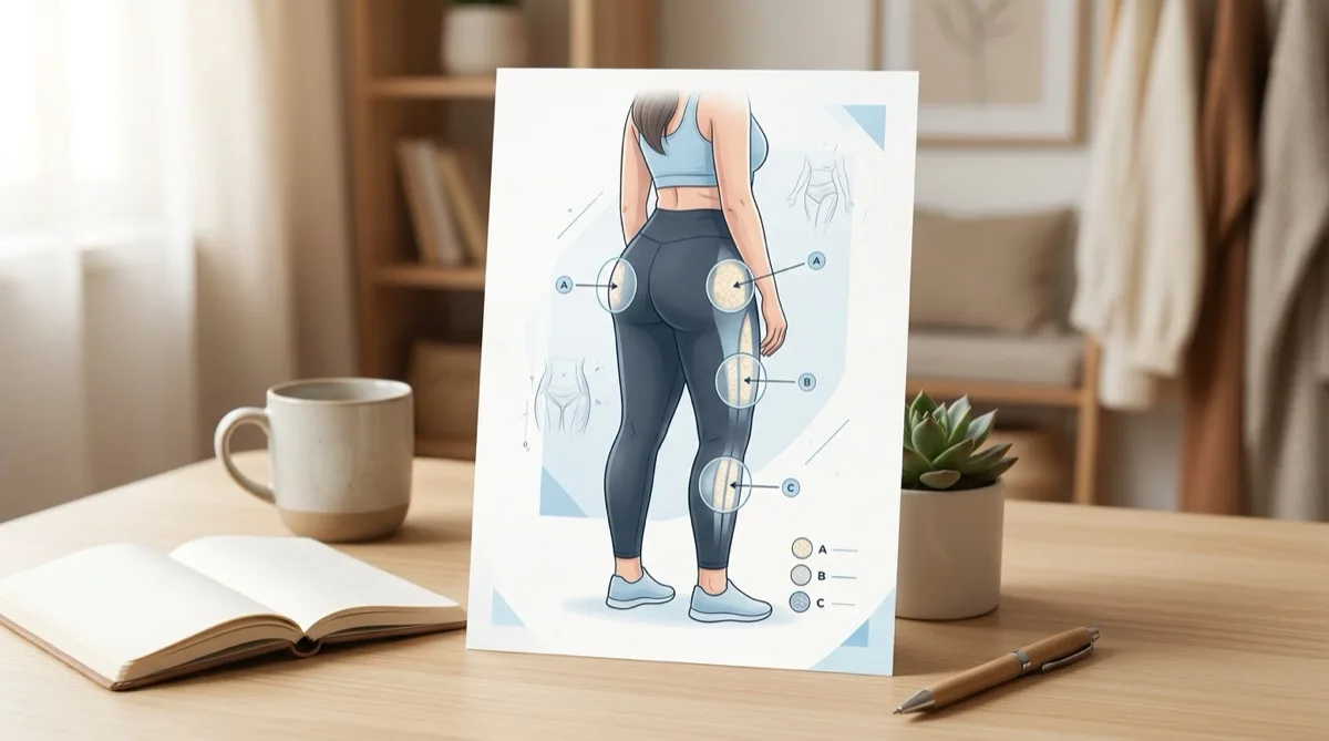 Ilustração informativa sobre os sintomas do lipedema nas pernas