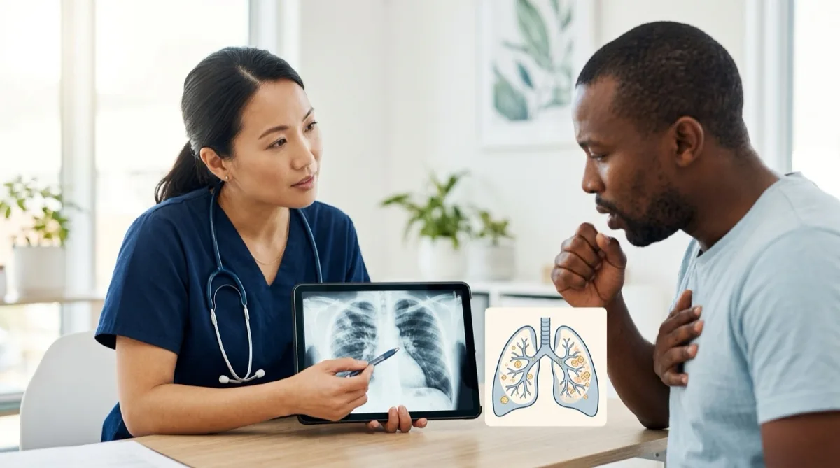 Ilustração dos sintomas da tuberculose pulmonar